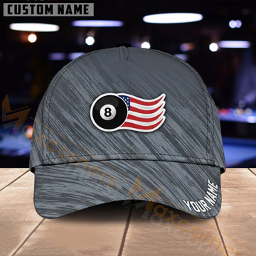 Maxcorners Billiards 8 Ball American Flag Gray Minimalist Multiple Options Personalized Name 3D Cap