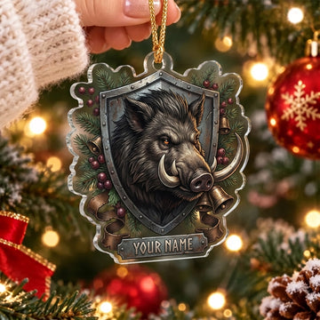 Maxcorners Wild Boar Dark Shield Christmas Personalized Name Christmas Ornament