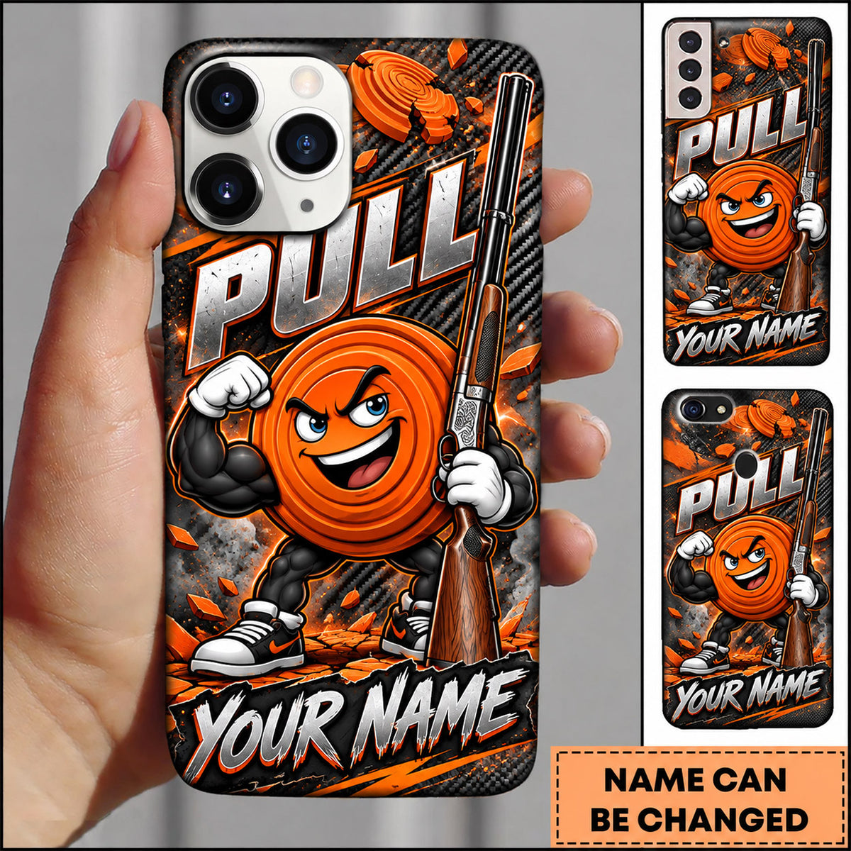 Maxcorners Trap Shooting Clay Target Mascot Carbon Action Design Personalized Name 3D Phone Case
