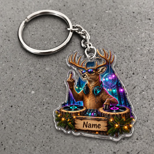 Maxcorners Deer DJ Neon Music Festival Character Custom Name Trap Hunting Custom Gift 2D Flat Acrylic Ornament, Keychain