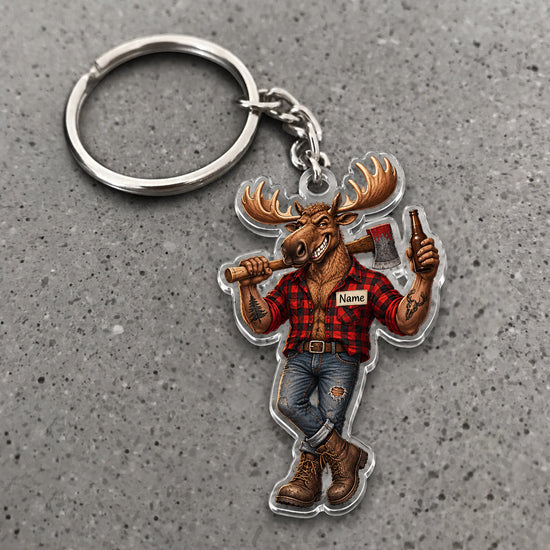 Maxcorners Deer Lumberjack Beer Lover Character Custom Name Trap Hunting Custom Gift 2D Flat Acrylic Ornament, Keychain