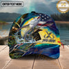 Maxcorners Personalized Fishing Cap with American Flag, Camo Lake Scene, Fishing Hook and Custom Name 3D Cap (12 Species)