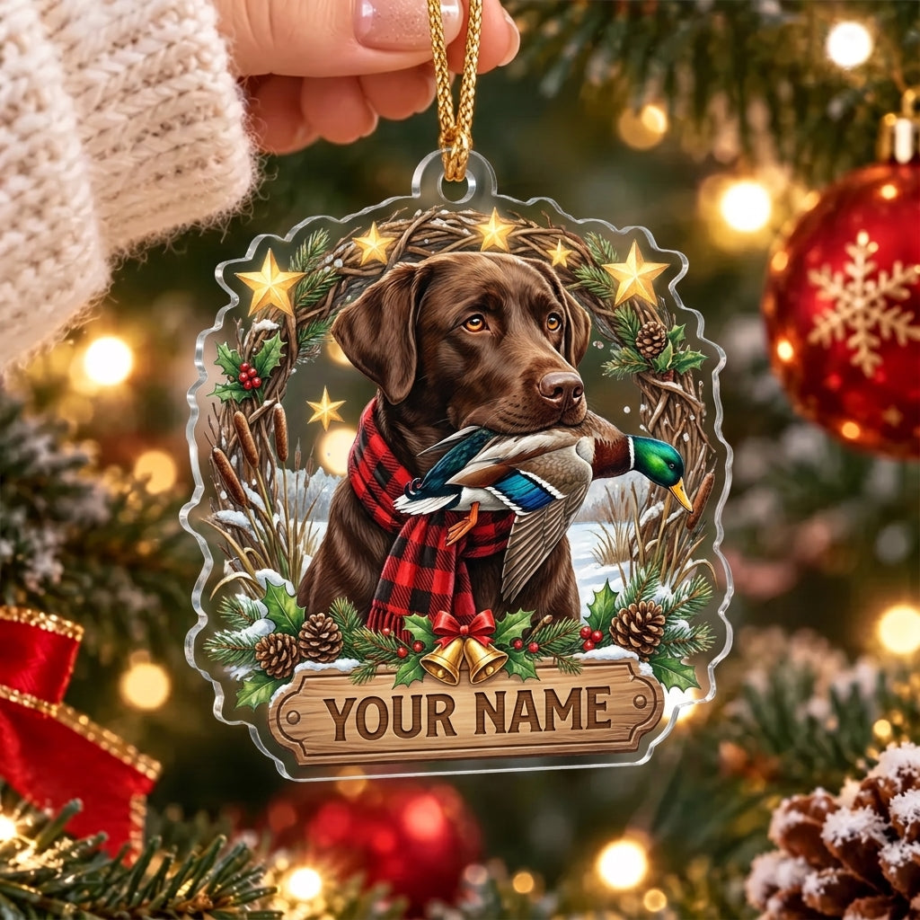 Maxcorners Chocolate Labrador Retriever Duck Hunting Personalized Name Christmas Ornament
