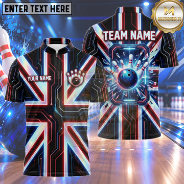Maxcorners USA UK Bowling Jersey Patriotic Star Shield Multiple Options Personalized Name, Team Name 3D Shirt