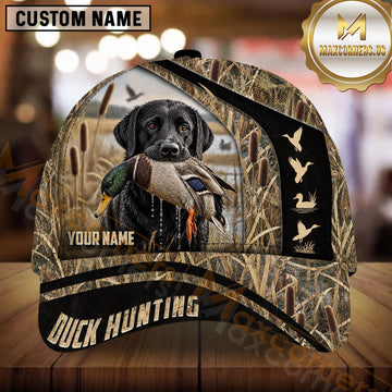 Maxcorners Black Panel Duck Icon Marsh Camo Dog Hunting Multicolor Options Personalized Name 3D Cap