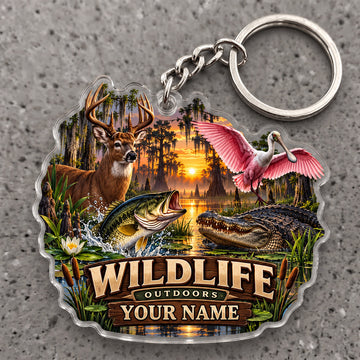 Maxcorners Wildlife Outdoors Deer Fish Turkey Scene Custom Name Trap Hunting Custom Gift 2D Flat Acrylic Ornament, Keychain