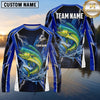 Maxcorners Fishing Shirt Electric Blue Lightning Bolt Honeycomb Pattern Multiple Options Personalized Name, Team Name 3D Long Sleeve Shirt (13 Fish Species)