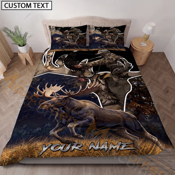 Maxcorners Custom Name Moose Hunting Bedding Set, Rustic Moose Wildlife Forest Bedding, Personalized Big Game Hunter Gift for Hunter