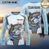 Maxcorners Fishing Shirt Ice Blue Fish Scale Honeycomb Pattern Multiple Options Personalized Name, Team Name 3D Long Sleeve Shirt (13 Fish Species)