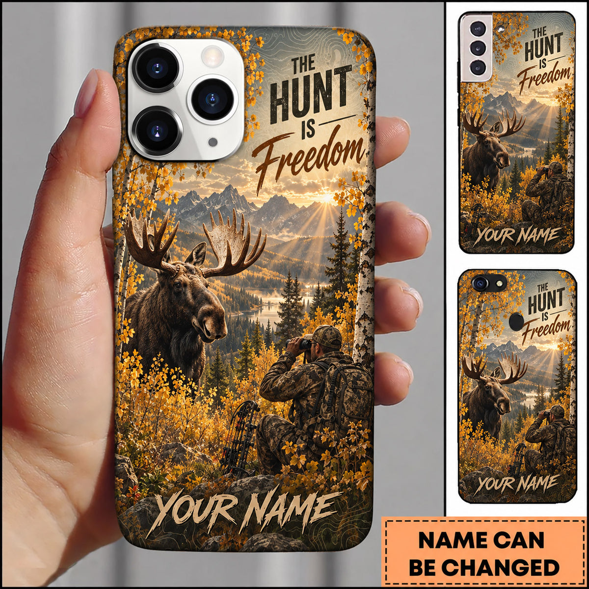 Maxcorners Hunting Freedom Deer Autumn Forest Adventure Personalized Name 3D Phone Case