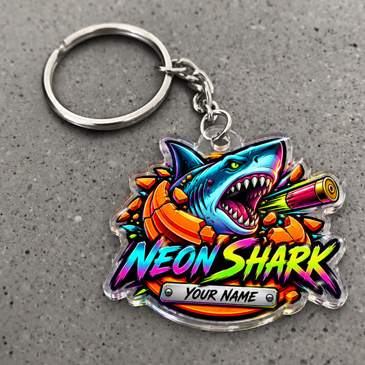 Maxcorners Neon Shark Fierce Clay Shooting Design Custom Name Trap Shooting Custom Gift 2D Flat Acrylic Ornament, Keychain