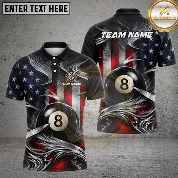 Maxcorners Billiards 8 Ball American Flag Abstract Graphic Multiple Options Personalized Name, Team Name 3D Shirt
