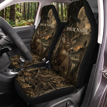 Maxcorners Deer Hunting Dark Forest Antler Personalized Name Car Seat Covers
