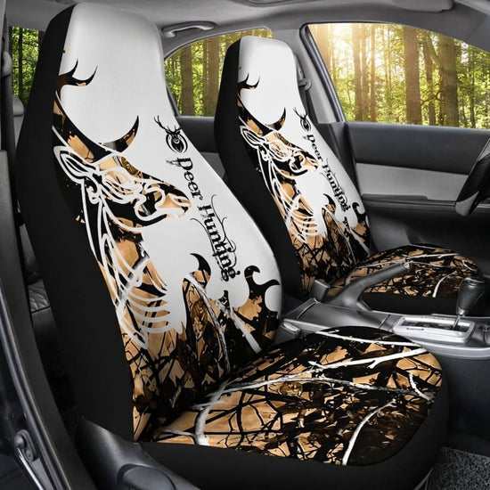 Maxcorners Gold Deer Skull Hunting White Camo Car Seat Covers