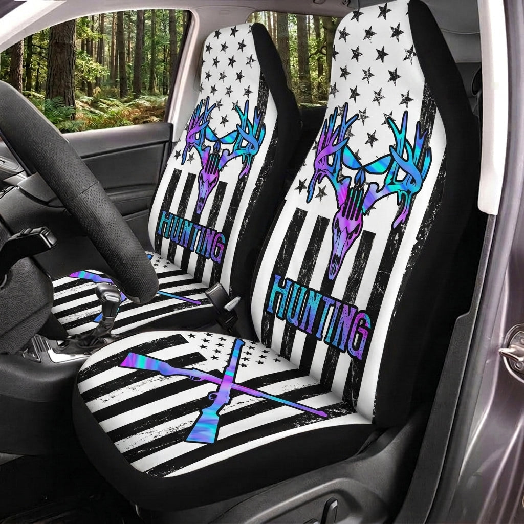 Maxcorners Deer Hunting US Flag Skull Art Car Seat Covers
