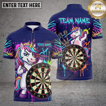 Maxcorners Darts Unicorn Dartboard Neon Graffiti Style Multiple Options Personalized Name, Team Name 3D Shirt