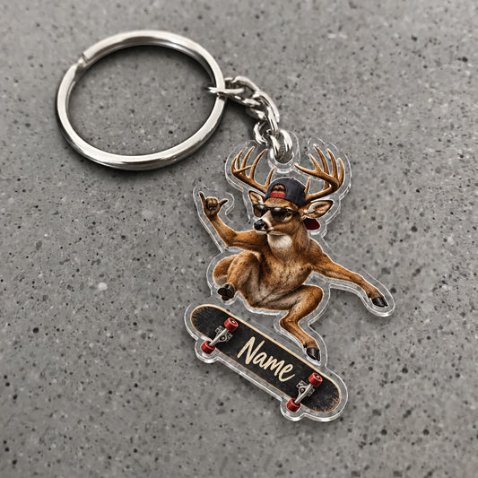Maxcorners Deer Skateboarder Action Sports Character Custom Name Trap Hunting Custom Gift 2D Flat Acrylic Ornament, Keychain