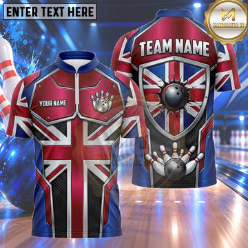 Maxcorners UK Bowling Jersey Futuristic Metallic Union Jack Multiple Options Personalized Name, Team Name 3D Shirt