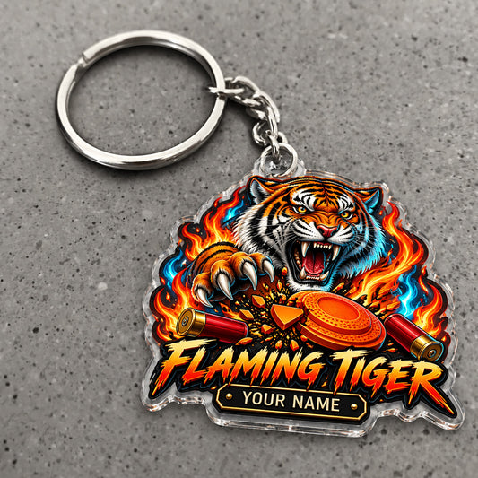 Maxcorners Flaming Tiger Fiery Clay Target Design Custom Name Trap Shooting Custom Gift 2D Flat Acrylic Ornament, Keychain