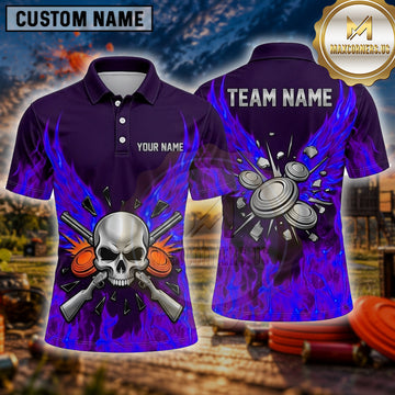 Maxcorners Trap Shooting Shirt Skull Flaming Crossed Rifles Multiple Options Personalized Name, Team Name 3D Shirt