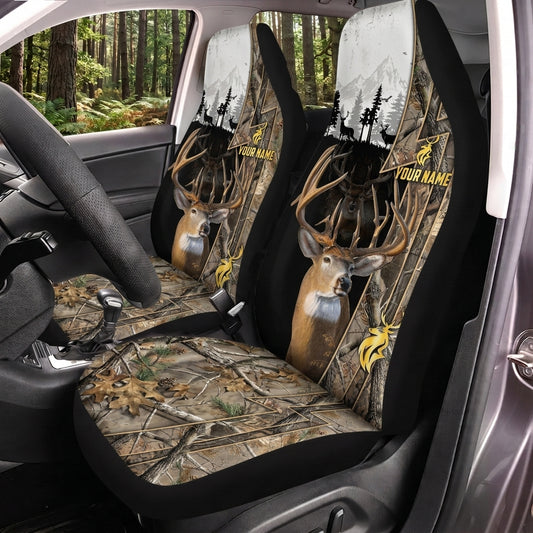 Maxcorners Deer Hunting Golden Antler Woodland Personalized Name Car Seat Covers