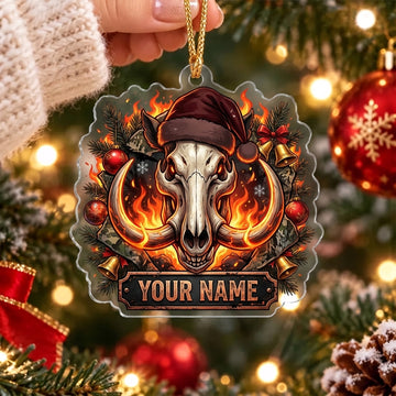 Maxcorners Flaming Wild Boar Skull Gothic Christmas Personalized Name Christmas Ornament