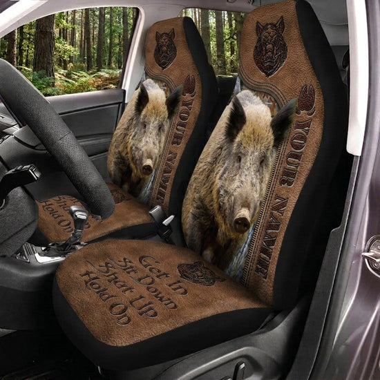 Maxcorners Wild Boar Hunting Hold On Leather Car Seat Covers