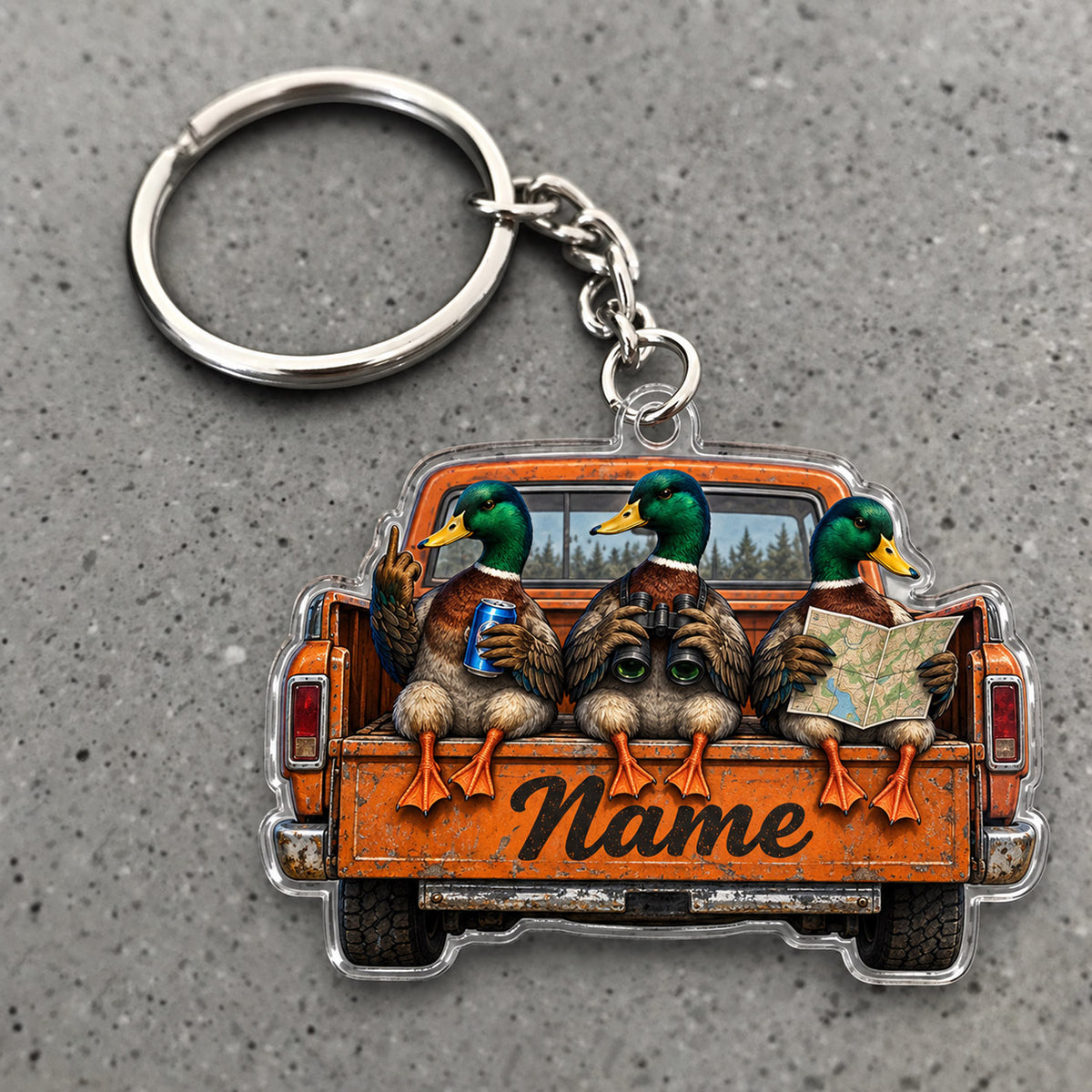Maxcorners Mallard Duck Hunting Pickup Truck Crew Custom Name Trap Hunting Custom Gift 2D Flat Acrylic Ornament, Keychain