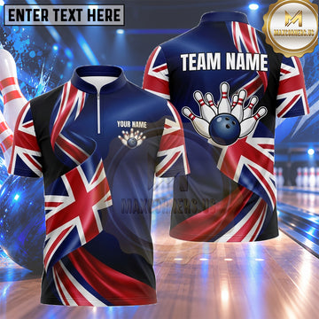 Maxcorners UK Bowling Jersey Abstract Patriotic Flag Motion Multiple Options Personalized Name, Team Name 3D Shirt