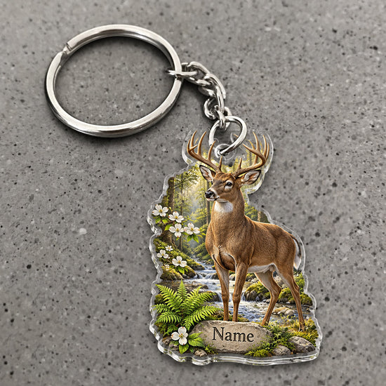 Maxcorners Whitetail Deer Hunting Mountain Meadow Scenic Buck Custom Name Trap Hunting Custom Gift 2D Flat Acrylic Ornament, Keychain