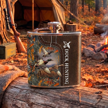 Maxcorners Duck Hunting Retriever Dog and Waterfowl Artwork Multiple Options 3D Hip Flask