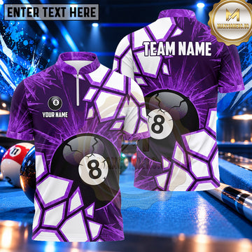 Maxcorners Shattered Glass Lightning 8 Ball Pool Multiple Options Personalized Name, Team Name 3D Shirt