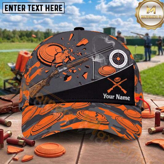 Maxcorners Shattered Clay Target Shotgun Charcoal Orange Trap Shooting Multicolor Options Personalized Name 3D Cap