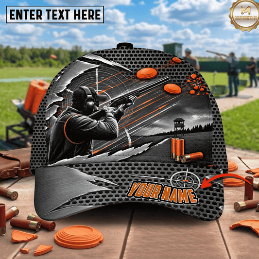 Maxcorners Gunmetal Clay Shooter Orange Target Trap Shooting Multicolor Options Personalized Name 3D Cap