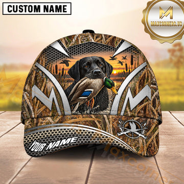 Maxcorners Sunset Wetland Silver Geometric Duck Hunting Dog Cap, Multiple Breeds Personalized Name 3D Cap