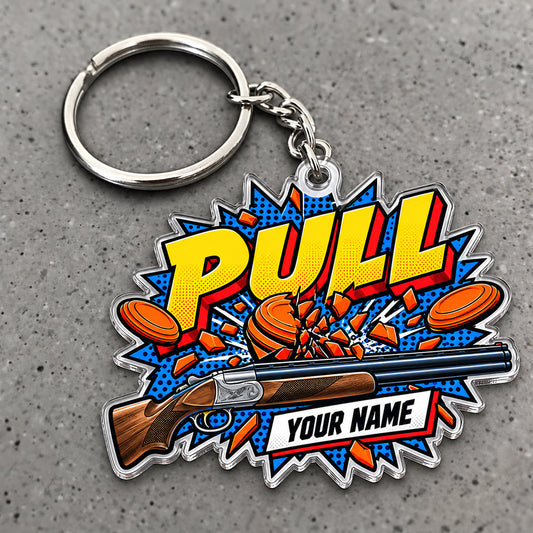 Maxcorners Pull Comic Book Shotgun Artwork Custom Name Trap Shooting Custom Gift 2D Flat Acrylic Ornament, Keychain