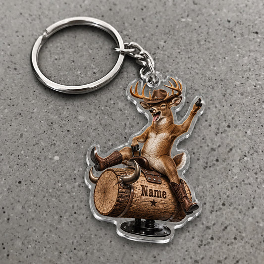 Maxcorners Funny Deer Rodeo Riding Character Custom Name Trap Hunting Custom Gift 2D Flat Acrylic Ornament, Keychain