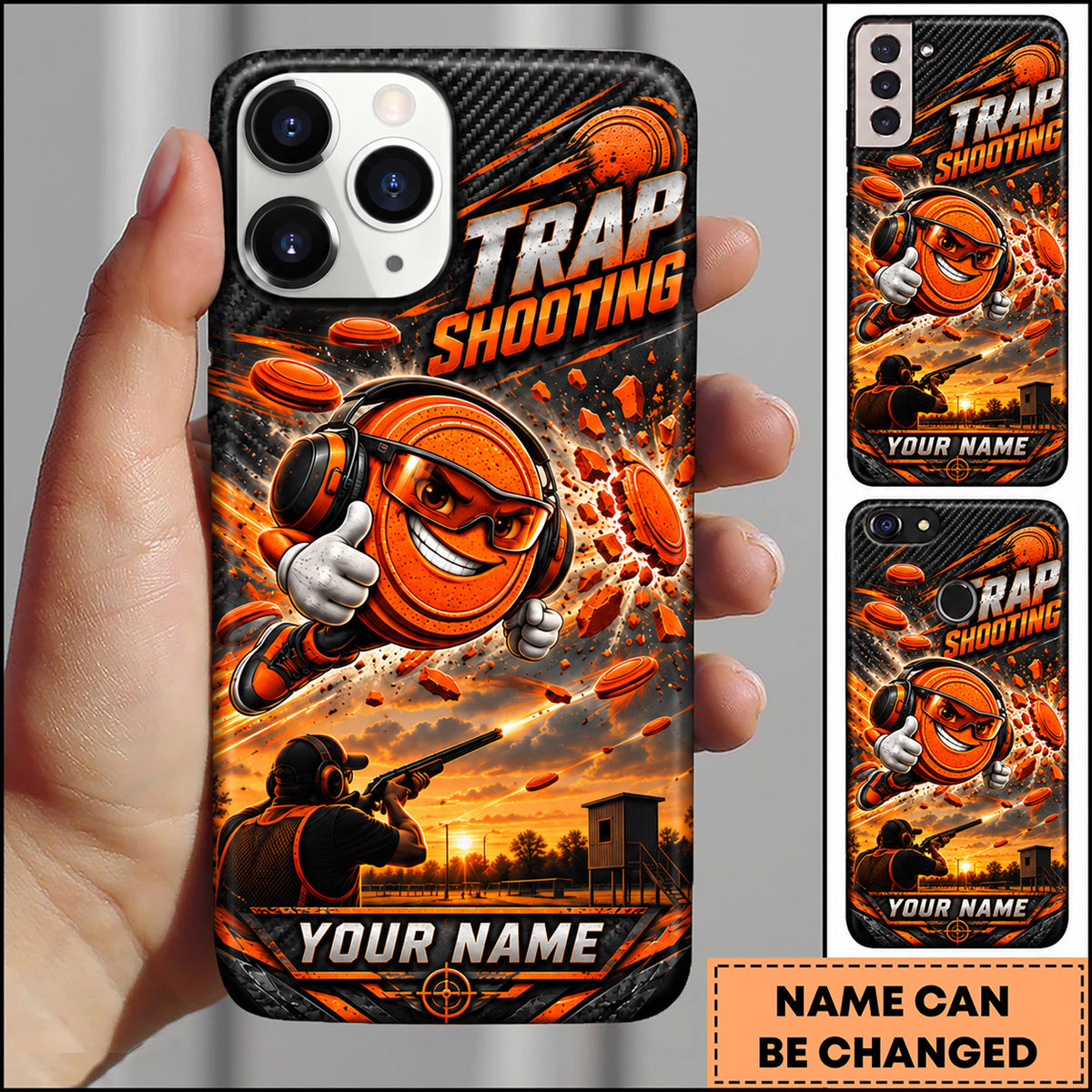 Maxcorners Trap Shooting Cartoon Shooter Clay Target Personalized Name 3D Phone Case