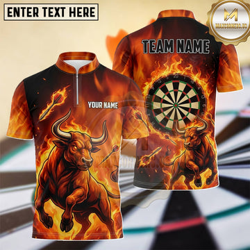 Maxcorners Fierce Bull Inferno Fire Dartboard Multiple Options Personalized Name, Team Name 3D Shirt