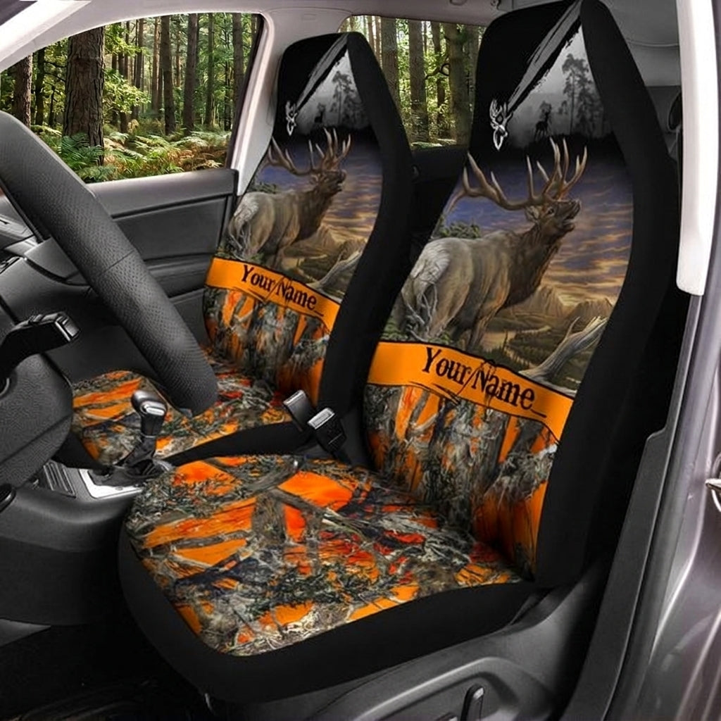 Maxcorners Personalized Name Deer Hunting Orange Camo Car Seat Covers