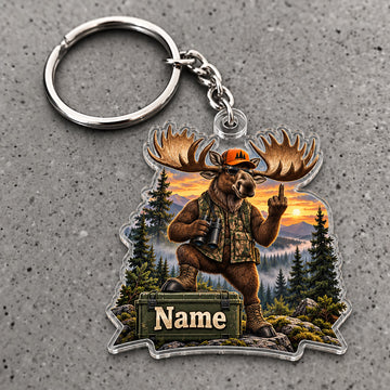 Maxcorners Moose Hunting Outdoorsman Sunset Forest Custom Name Trap Hunting Custom Gift 2D Flat Acrylic Ornament, Keychain