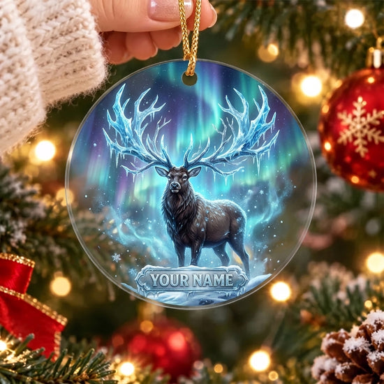 Maxcorners Mystical Blue Elk Aurora Winter Personalized Name Christmas Ornament