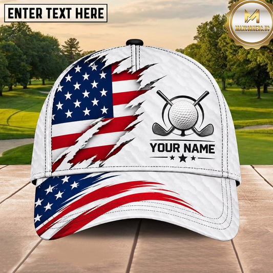 Maxcorners Golf American Flag Golf Ball Emblem Multiple Options Personalized Name 3D Cap
