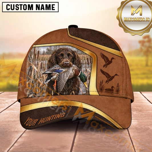 Maxcorners Dog Hunting And Duck Hunting Vintage Flying Waterfowl Pattern Multiple Options Personalized Name 3D Cap