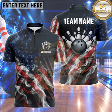 Maxcorners UK Bowling Shirt Ocean Wave Union Jack Artwork Multiple Options Personalized Name, Team Name 3D Shirt
