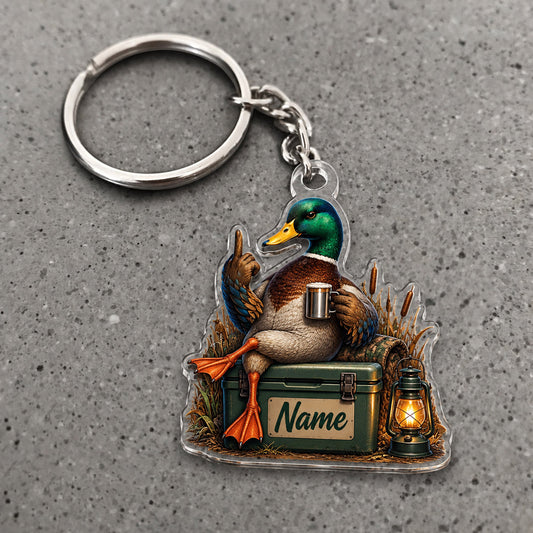 Maxcorners Mallard Duck Hunting Camping Lantern Cooler Custom Name Trap Hunting Custom Gift 2D Flat Acrylic Ornament, Keychain