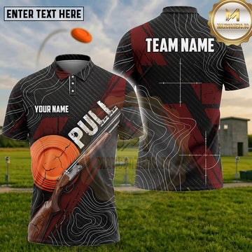 (5 Colors) Maxcorners Trap Shooting PULL Clay Target Smoke Line Art Multiple Options Personalized Name, Team Name 3D Shirt