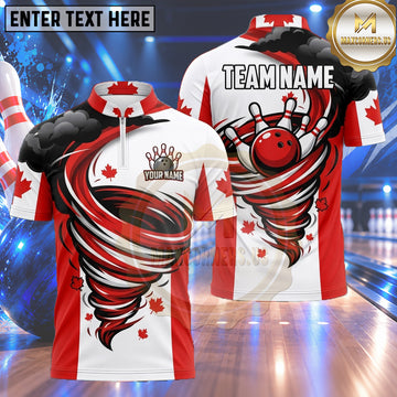 Maxcorners Canadian Flag Bowling Shirt Swirling Maple Leaf Motion Multiple Options Personalized Name, Team Name 3D Shirt