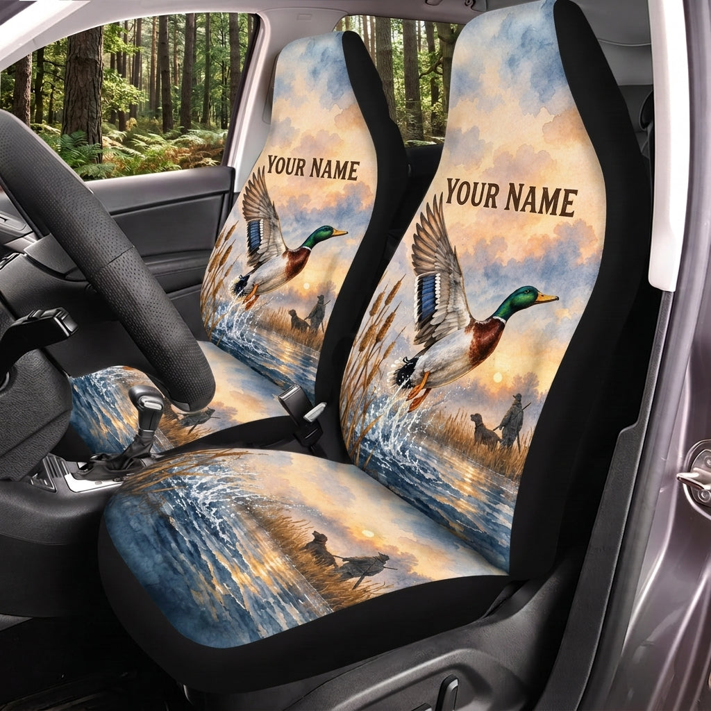 Maxcorners Duck Hunting Blue Sky Flying Waterfowl Personalized Name Car Seat Covers