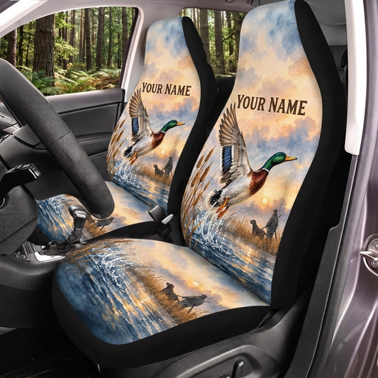 Maxcorners Duck Hunting Blue Sky Flying Waterfowl Personalized Name Car Seat Covers